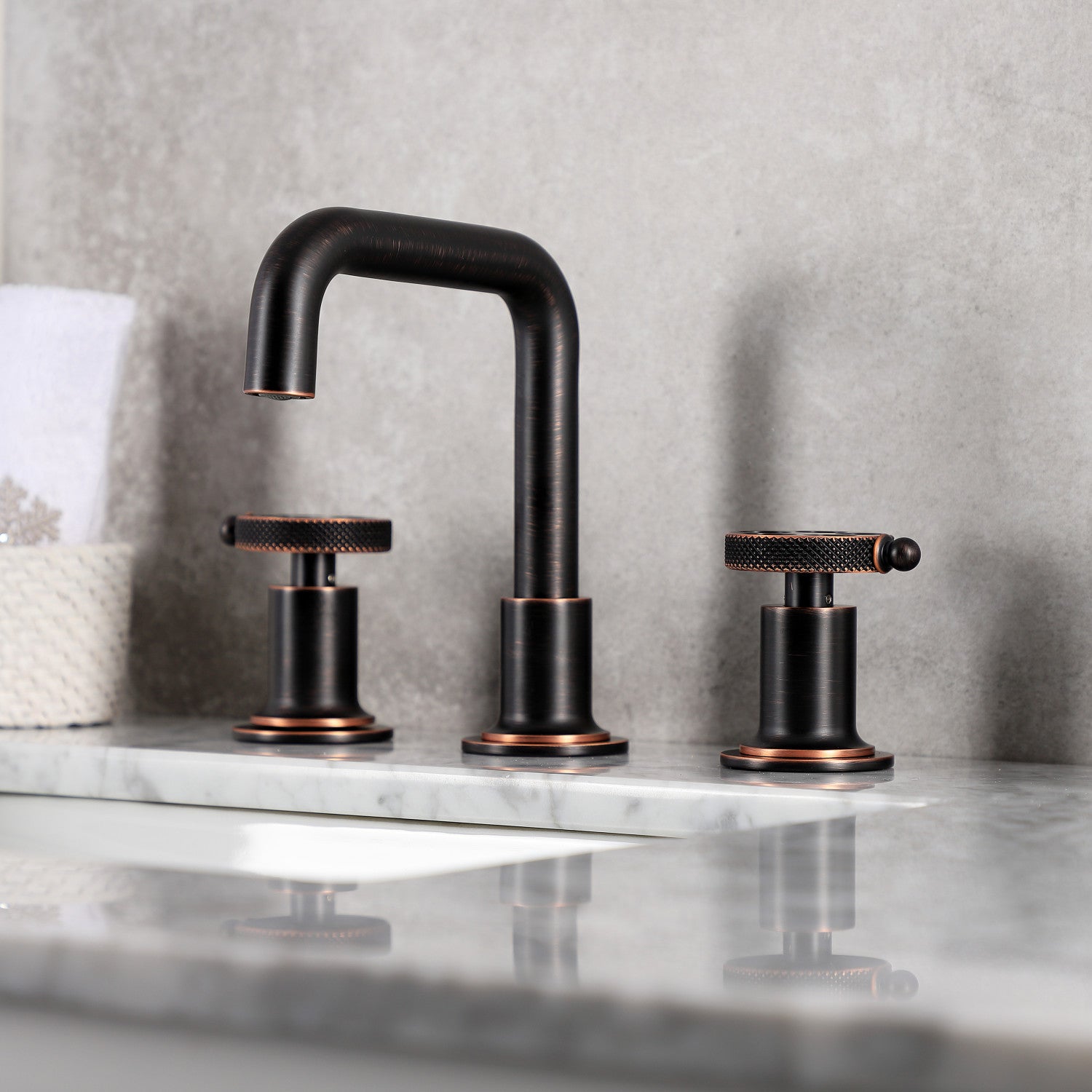 Kingston Sona KS142RKXNB - Webb Two-Handle 3-Hole Deck Mount Widespread Bathroom Faucet with Knurled Handle and Push Pop-Up Drain, Naples Bronze — thumbnail 3